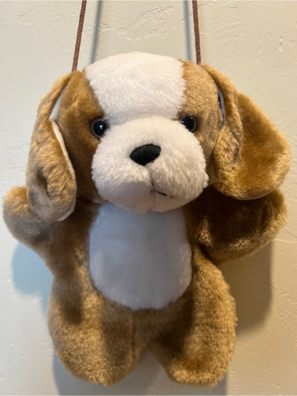 Plush Dog Shoulder Bag in Brown and White
